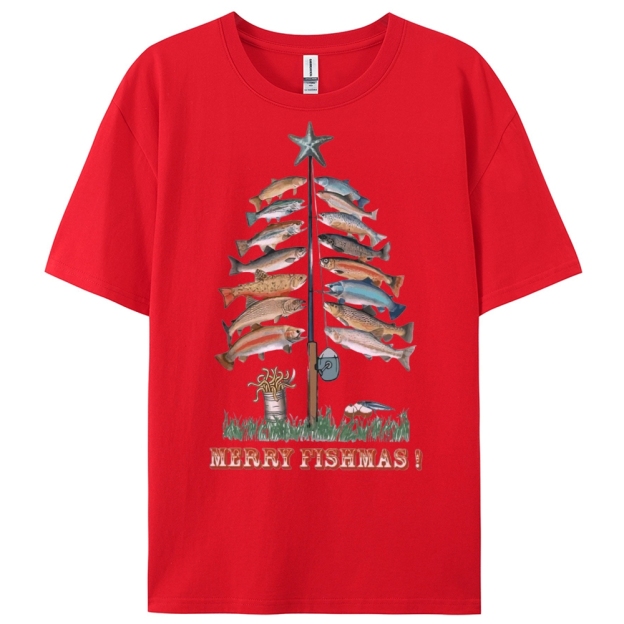 Women's Cotton Merry Fishmas Printed Casual T-Shirt