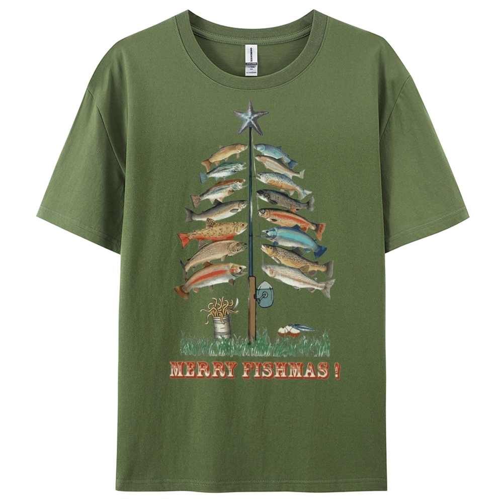 Women's Cotton Merry Fishmas Printed Casual T-Shirt