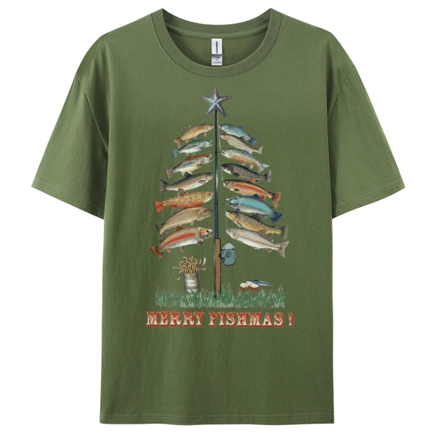 Women's Cotton Merry Fishmas Printed Casual T-Shirt