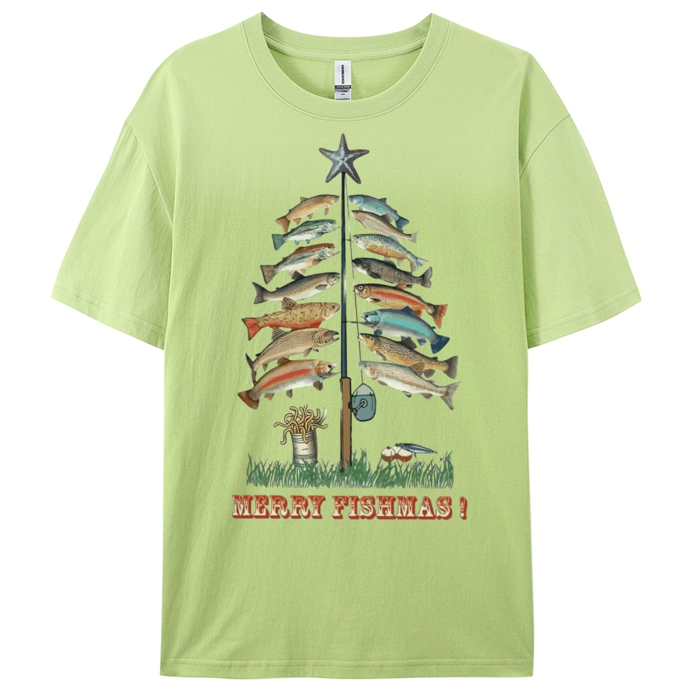 Women's Cotton Merry Fishmas Printed Casual T-Shirt
