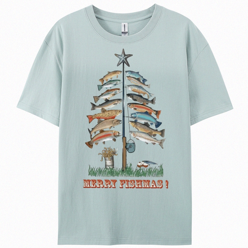 Women's Cotton Merry Fishmas Printed Casual T-Shirt