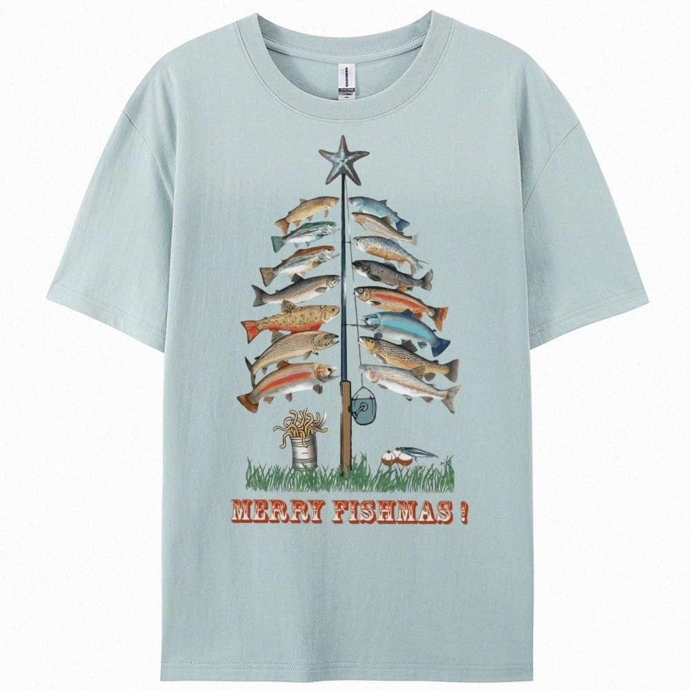 Women's Cotton Merry Fishmas Printed Casual T-Shirt