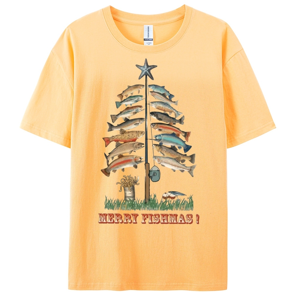 Women's Cotton Merry Fishmas Printed Casual T-Shirt