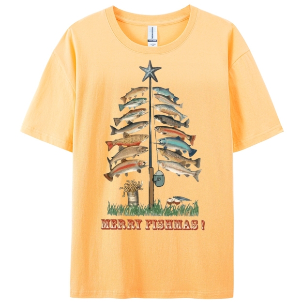 Women's Cotton Merry Fishmas Printed Casual T-Shirt