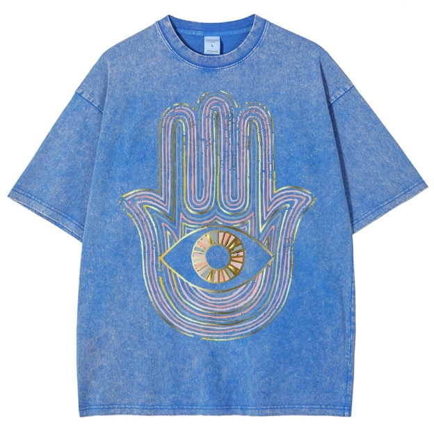 Unisex Geometric Hand Eyes Printed Washed Tee