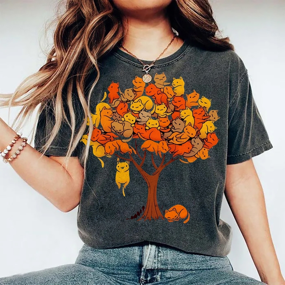 Unisex Cat Tree Printed Washed Tee