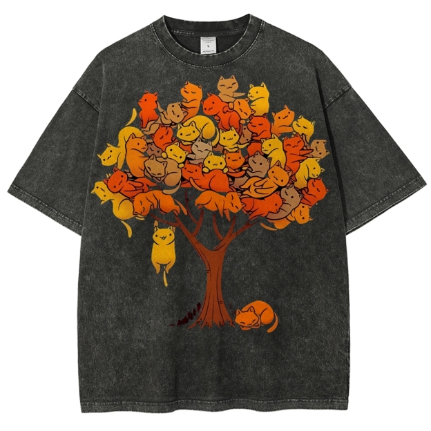 Unisex Cat Tree Printed Washed Tee