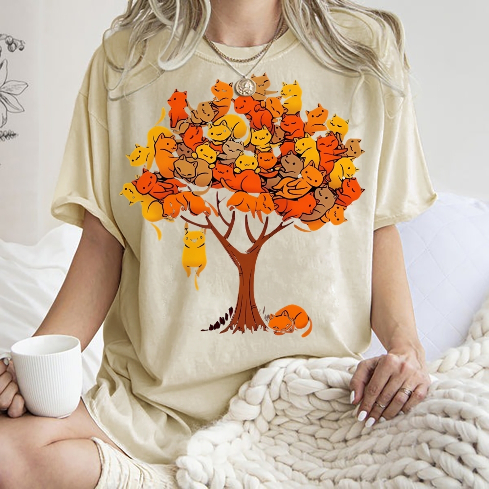 Unisex Cat Tree Printed Washed Tee