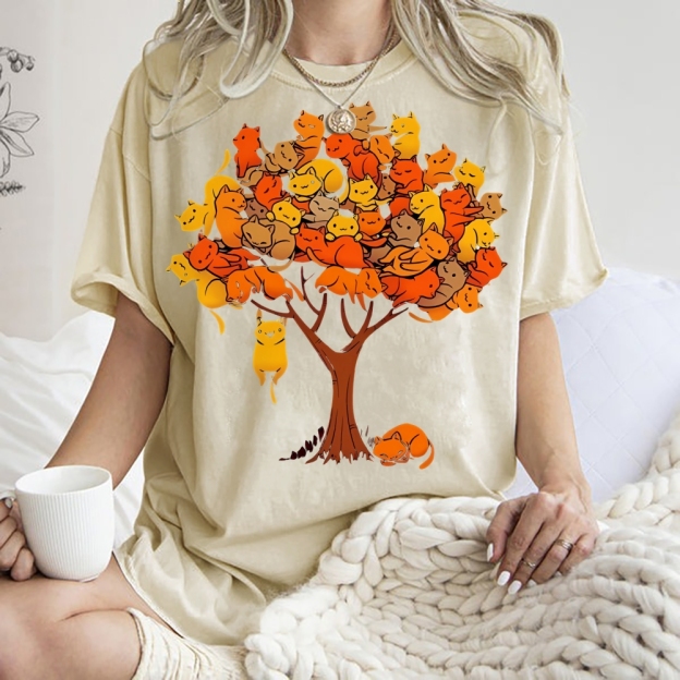 Unisex Cat Tree Printed Washed Tee