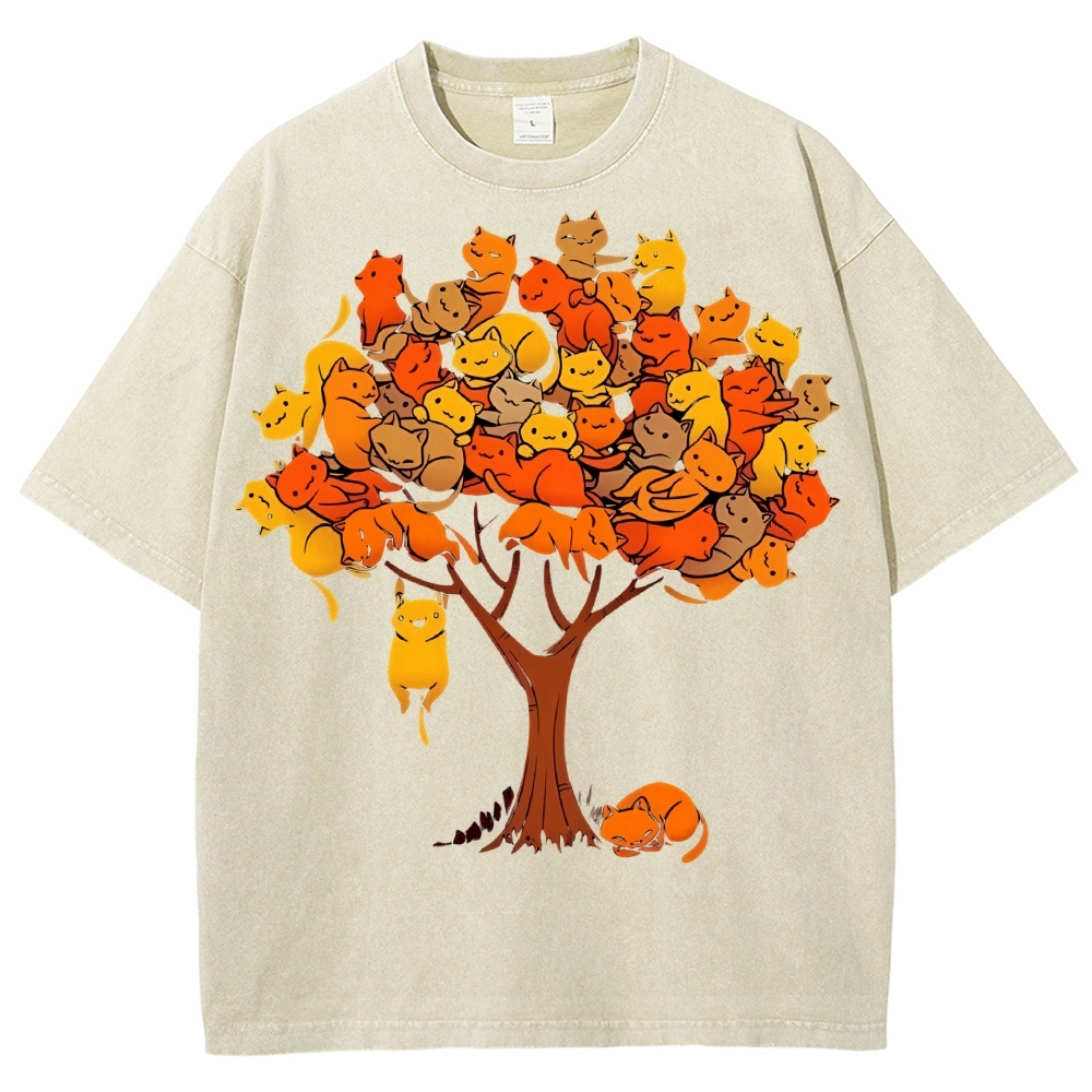 Unisex Cat Tree Printed Washed Tee