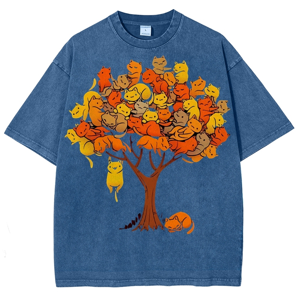 Unisex Cat Tree Printed Washed Tee