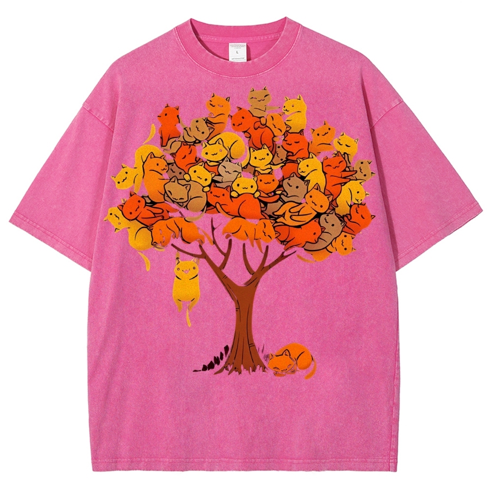 Unisex Cat Tree Printed Washed Tee