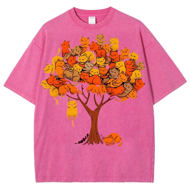 Unisex Cat Tree Printed Washed Tee