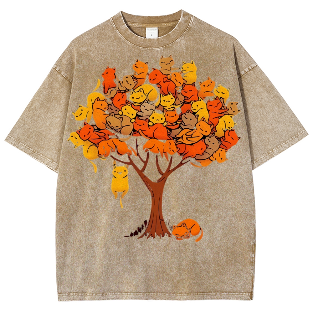 Unisex Cat Tree Printed Washed Tee