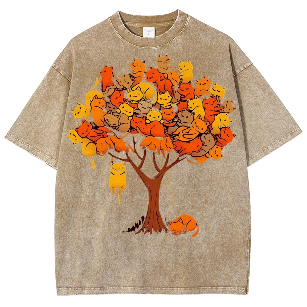 Unisex Cat Tree Printed Washed Tee