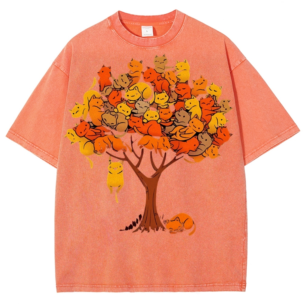 Unisex Cat Tree Printed Washed Tee