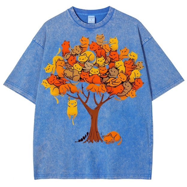 Unisex Cat Tree Printed Washed Tee