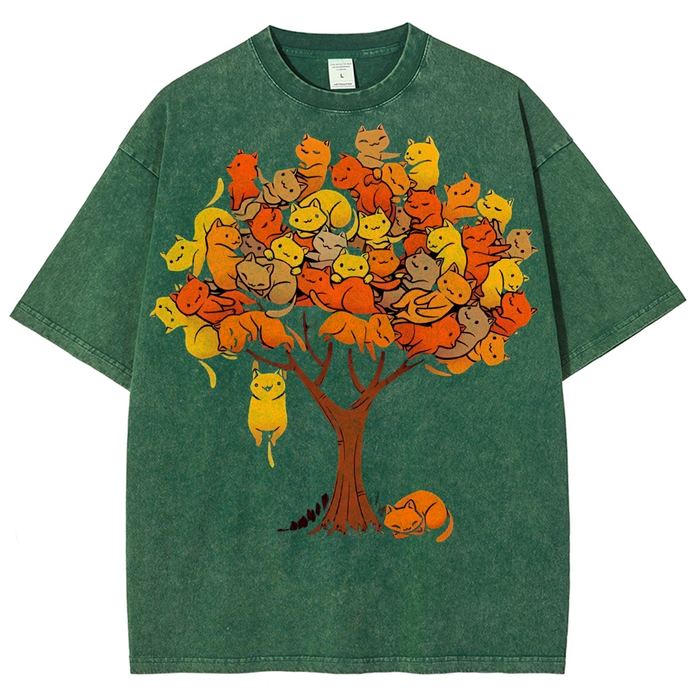 Unisex Cat Tree Printed Washed Tee