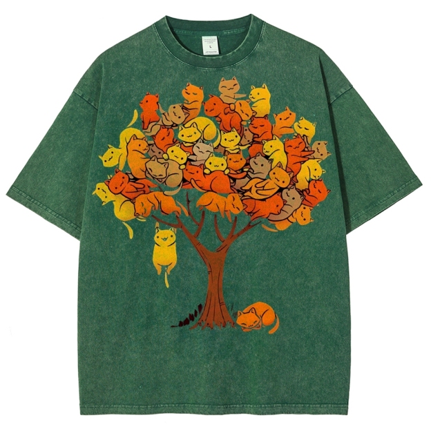 Unisex Cat Tree Printed Washed Tee