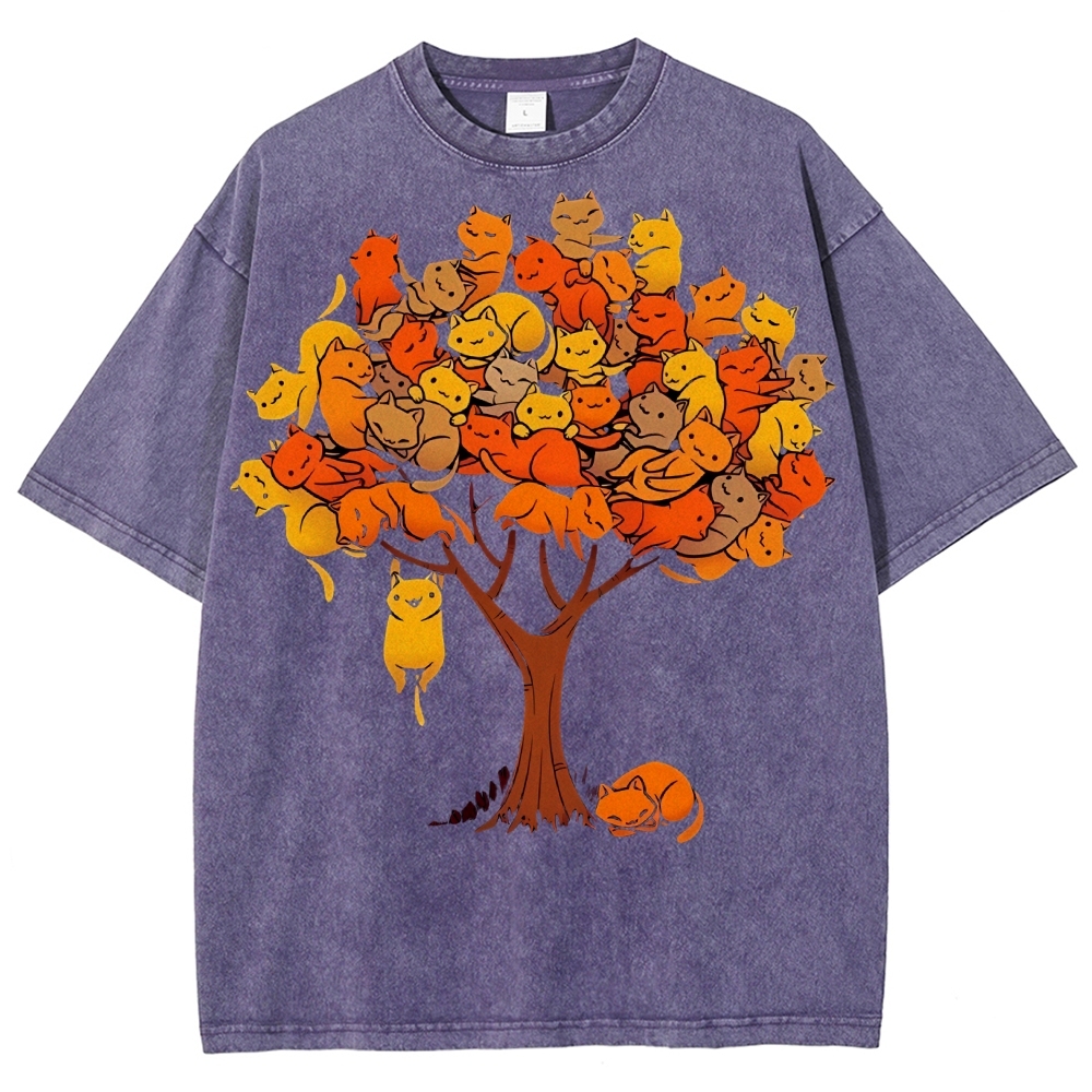 Unisex Cat Tree Printed Washed Tee