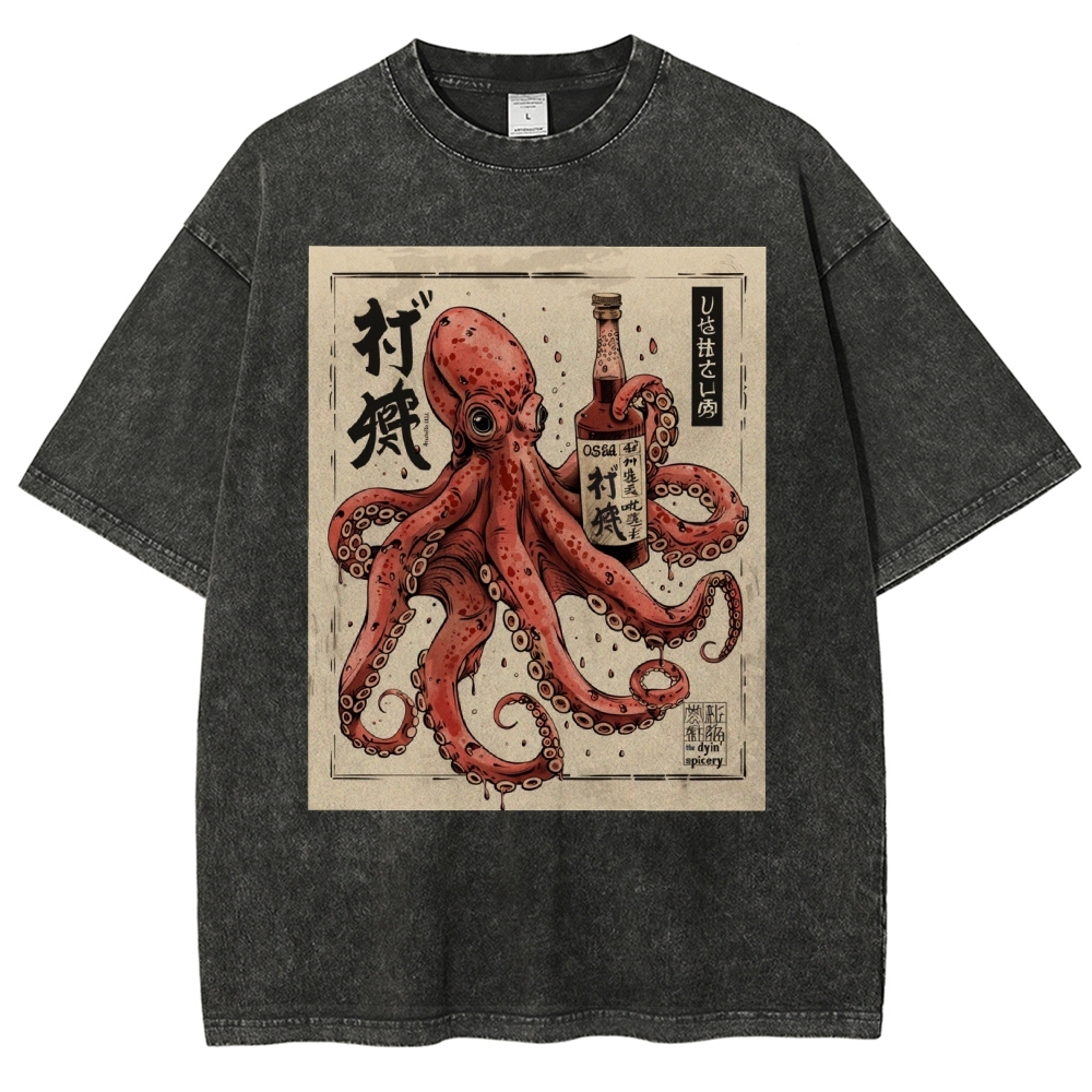 Unisex Octopus Printed Washed Tee
