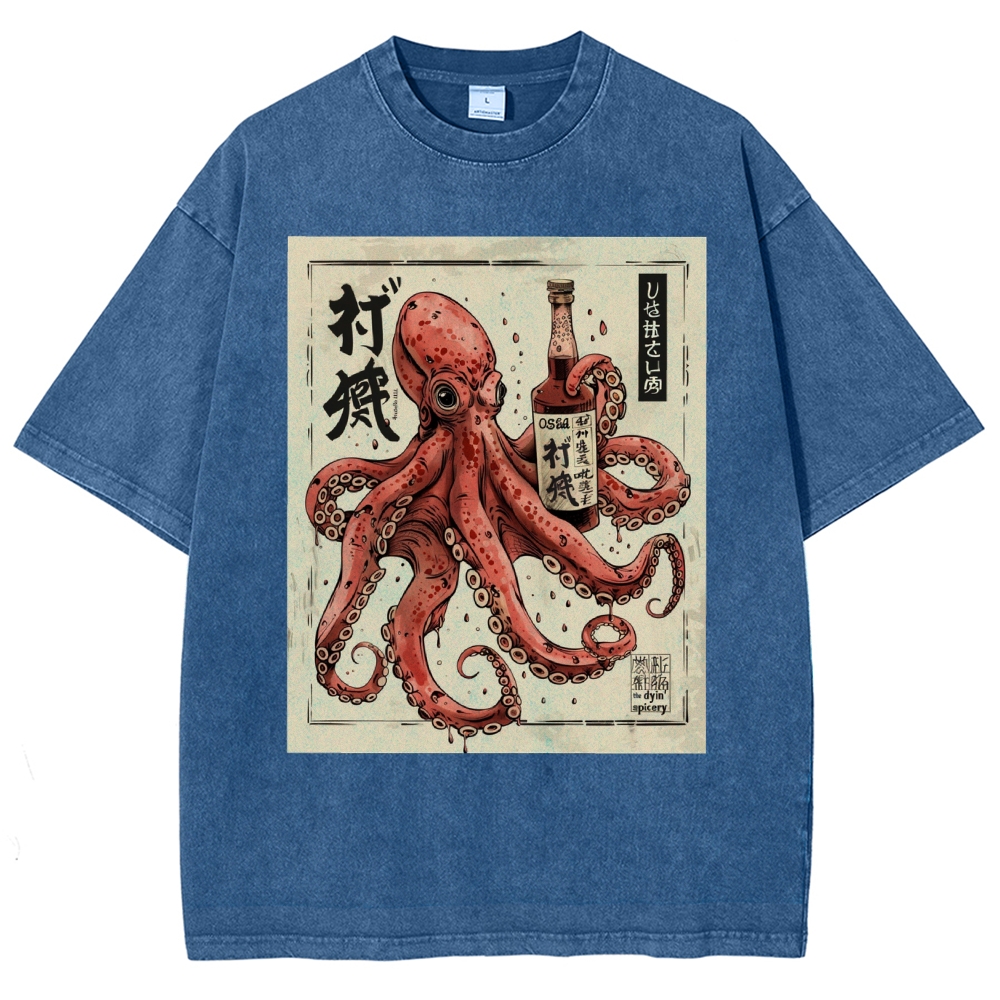 Unisex Octopus Printed Washed Tee