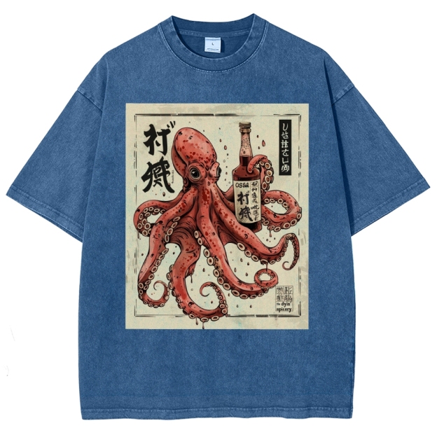 Unisex Octopus Printed Washed Tee