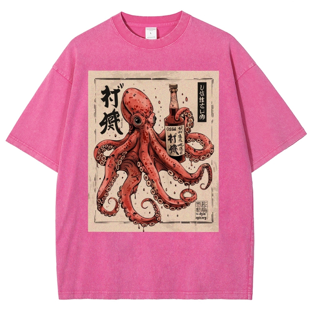 Unisex Octopus Printed Washed Tee