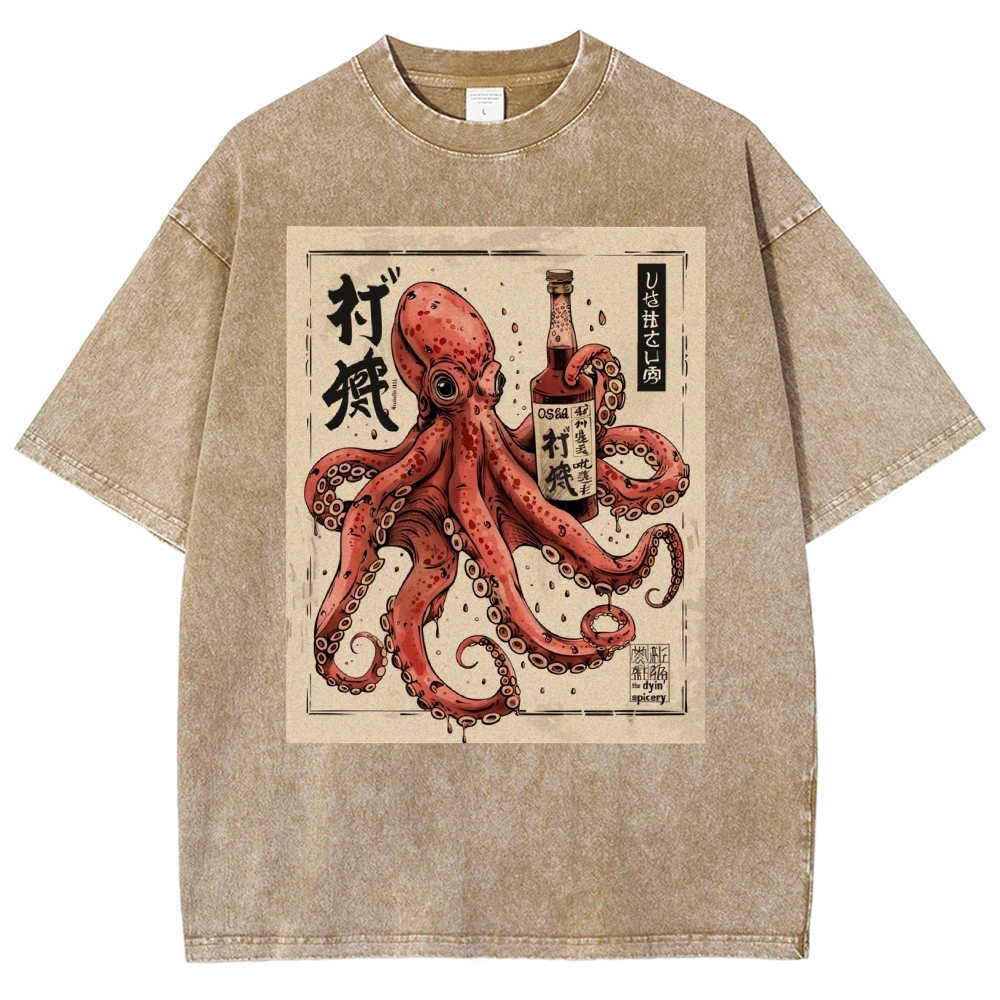 Unisex Octopus Printed Washed Tee