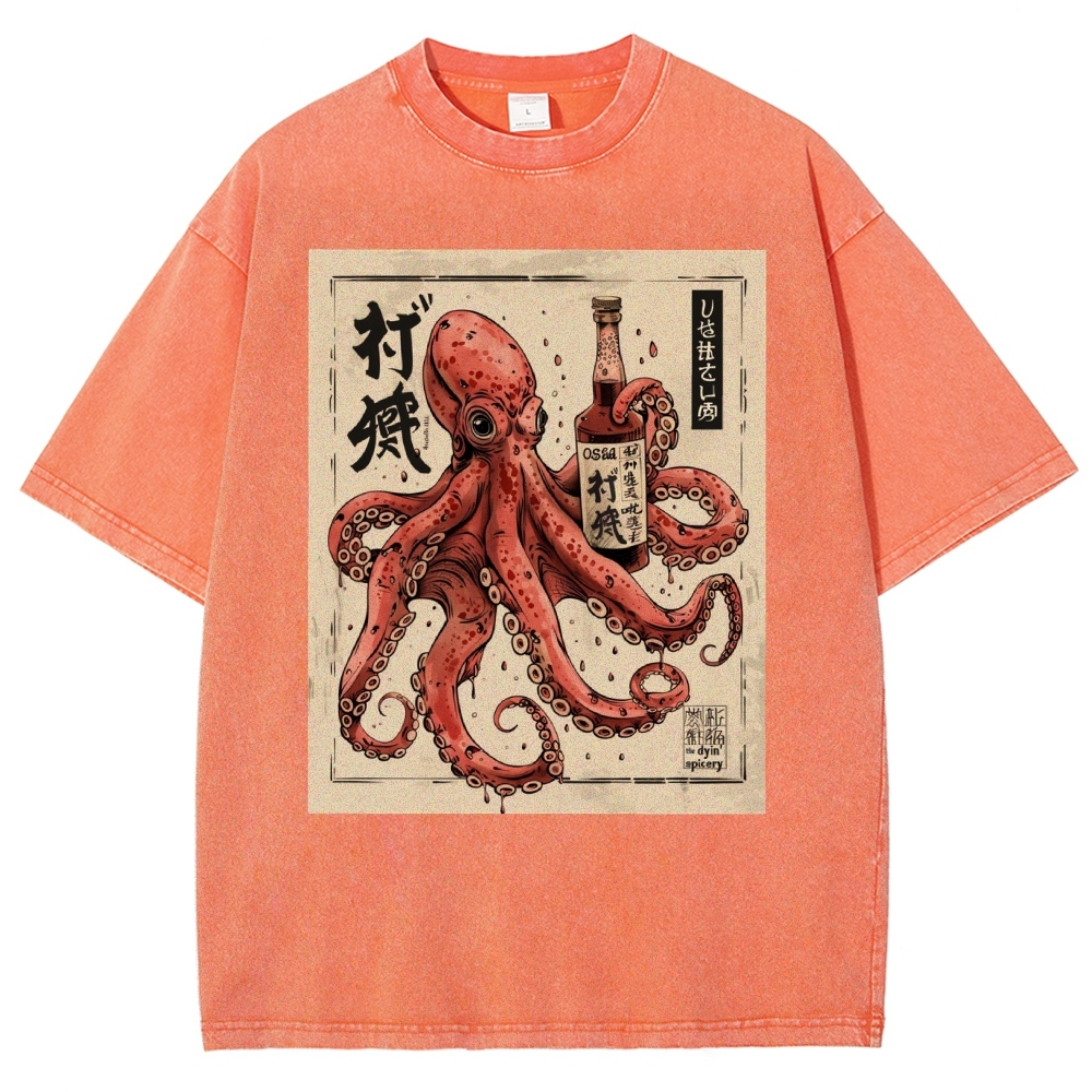 Unisex Octopus Printed Washed Tee
