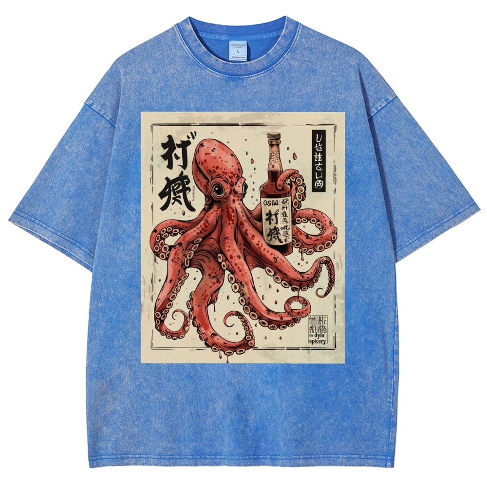 Unisex Octopus Printed Washed Tee