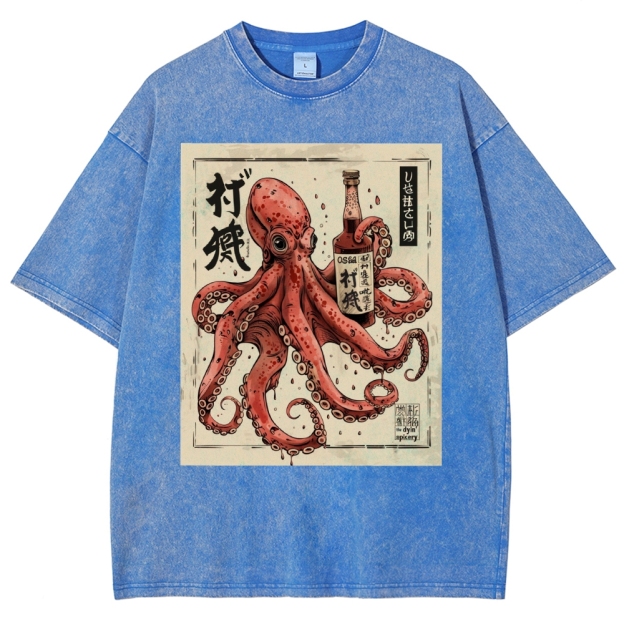 Unisex Octopus Printed Washed Tee