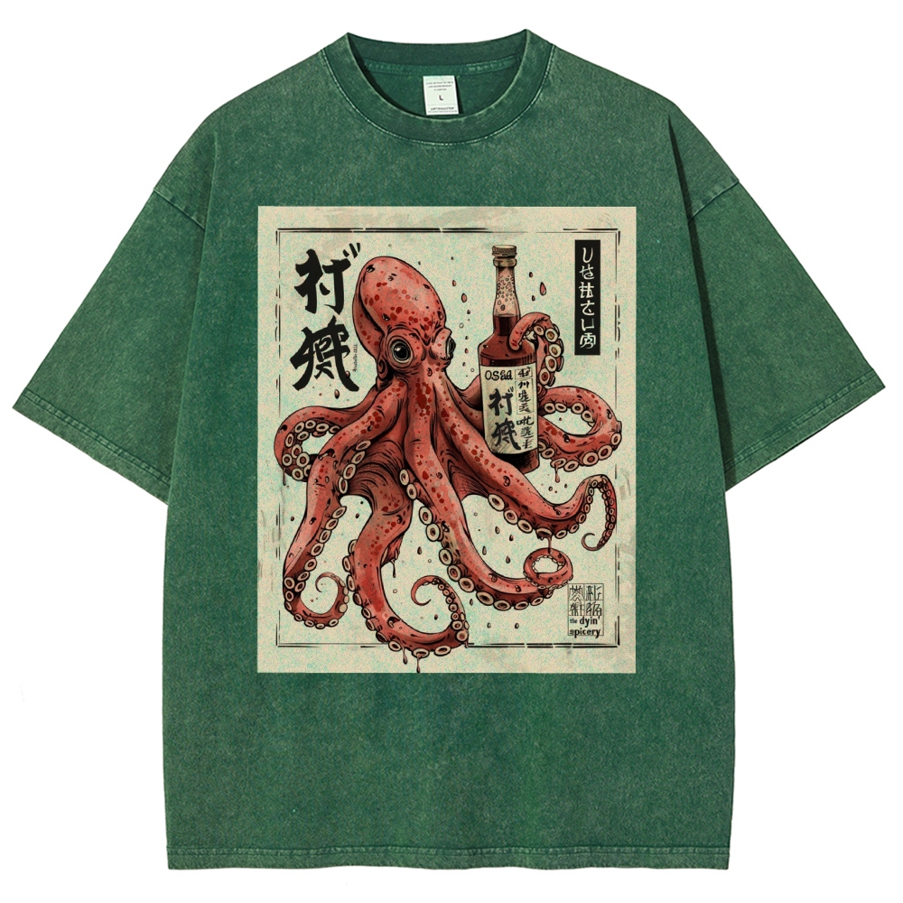 Unisex Octopus Printed Washed Tee