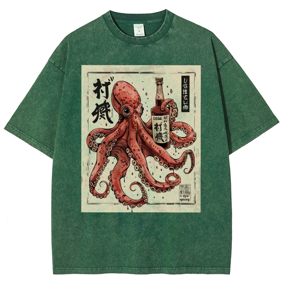 Unisex Octopus Printed Washed Tee