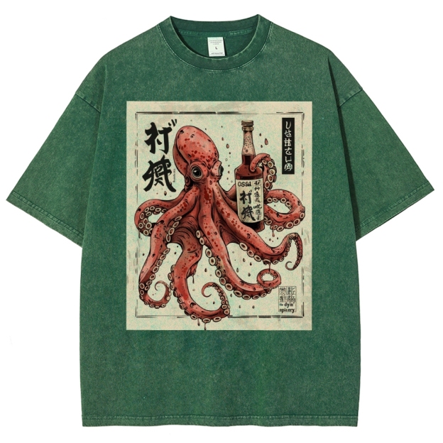 Unisex Octopus Printed Washed Tee