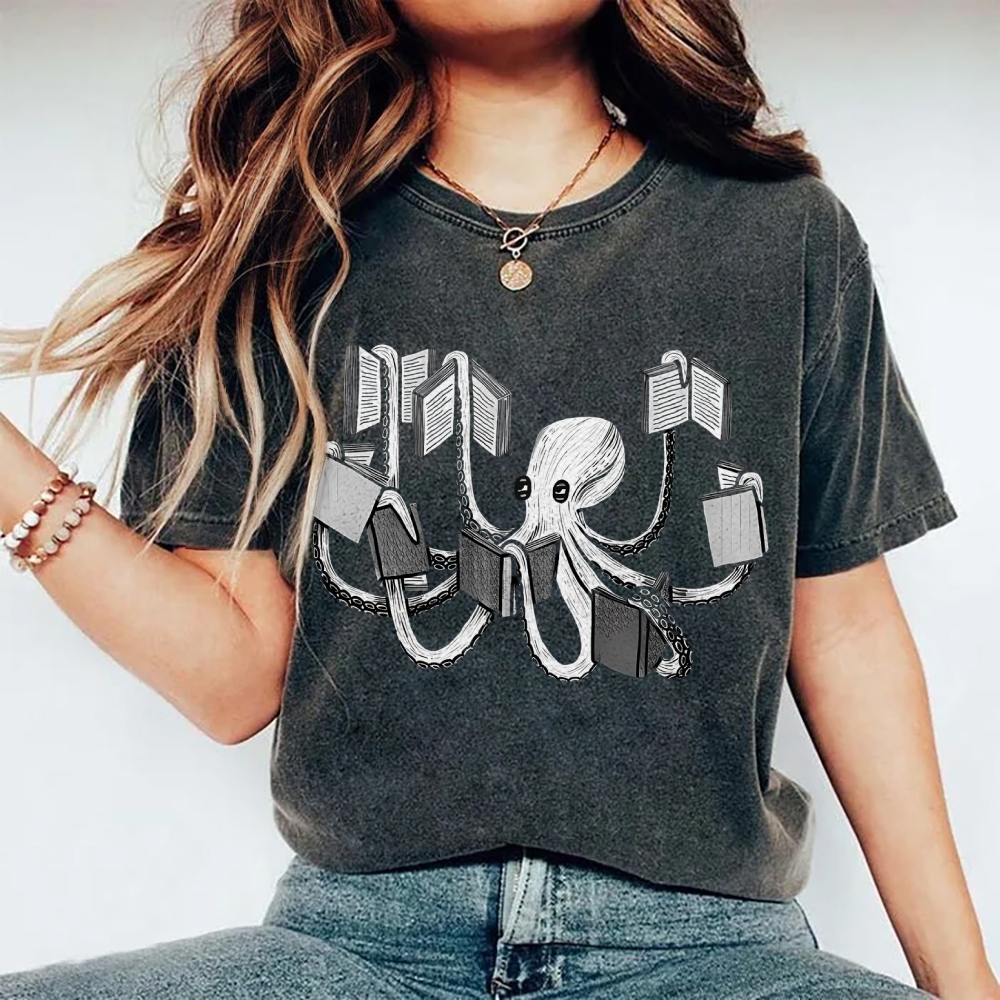 Unisex Octopus Printed Washed Tee