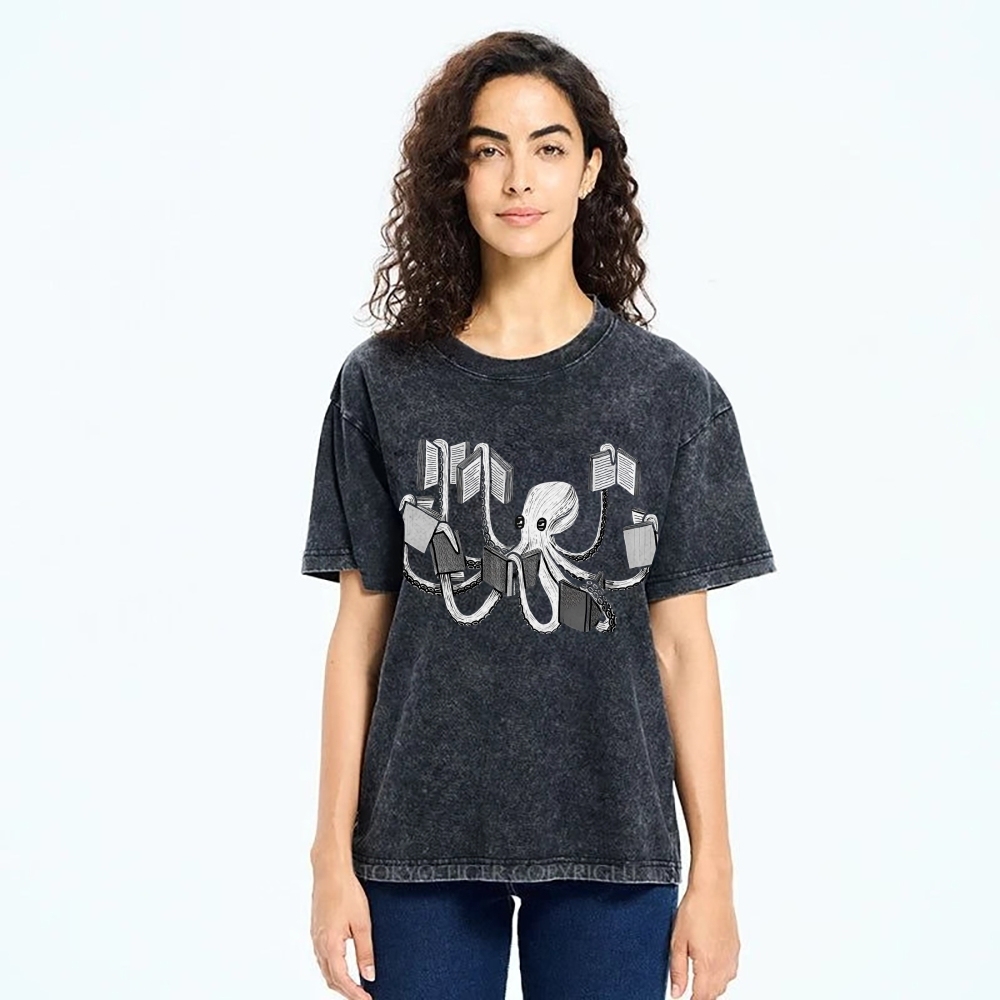 Unisex Octopus Printed Washed Tee