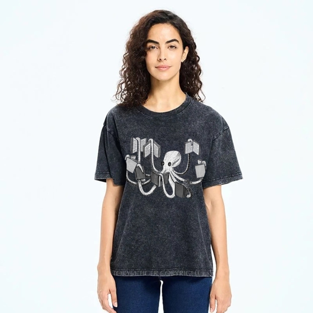 Unisex Octopus Printed Washed Tee
