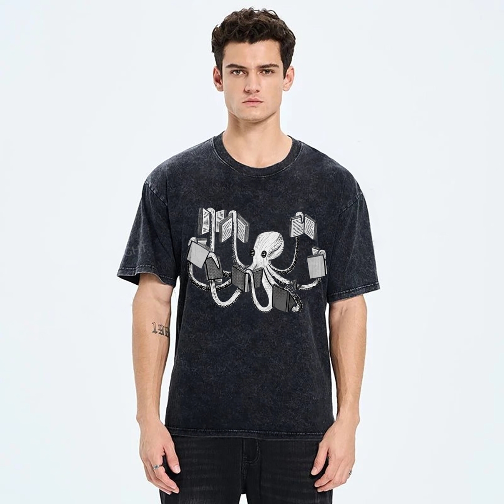 Unisex Octopus Printed Washed Tee