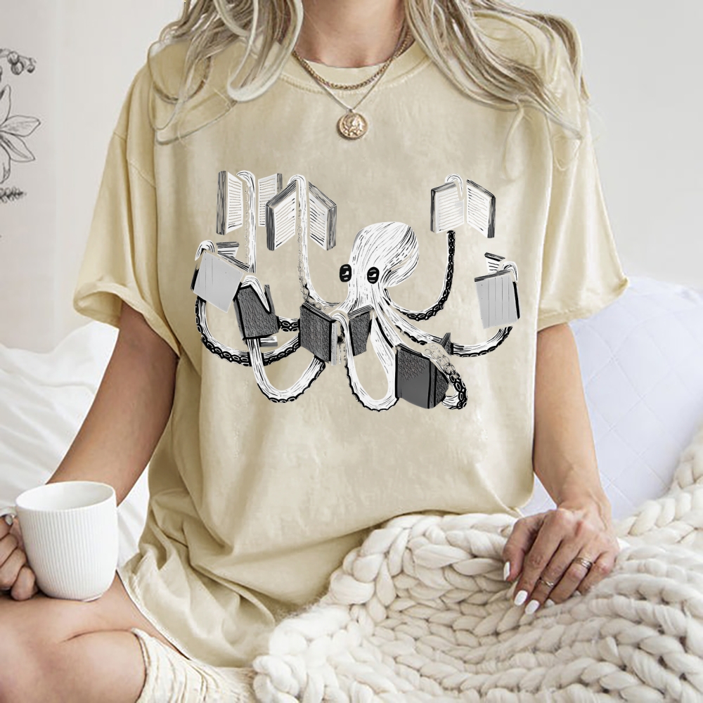 Unisex Octopus Printed Washed Tee