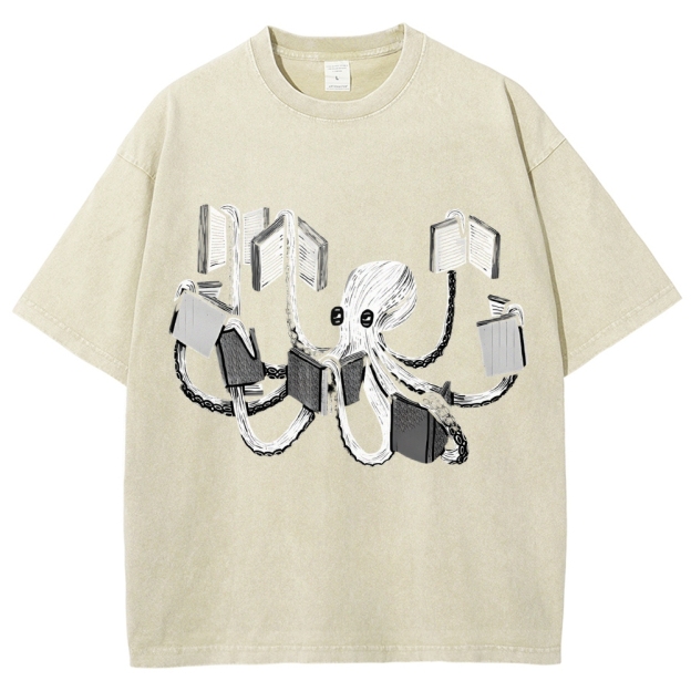 Unisex Octopus Printed Washed Tee
