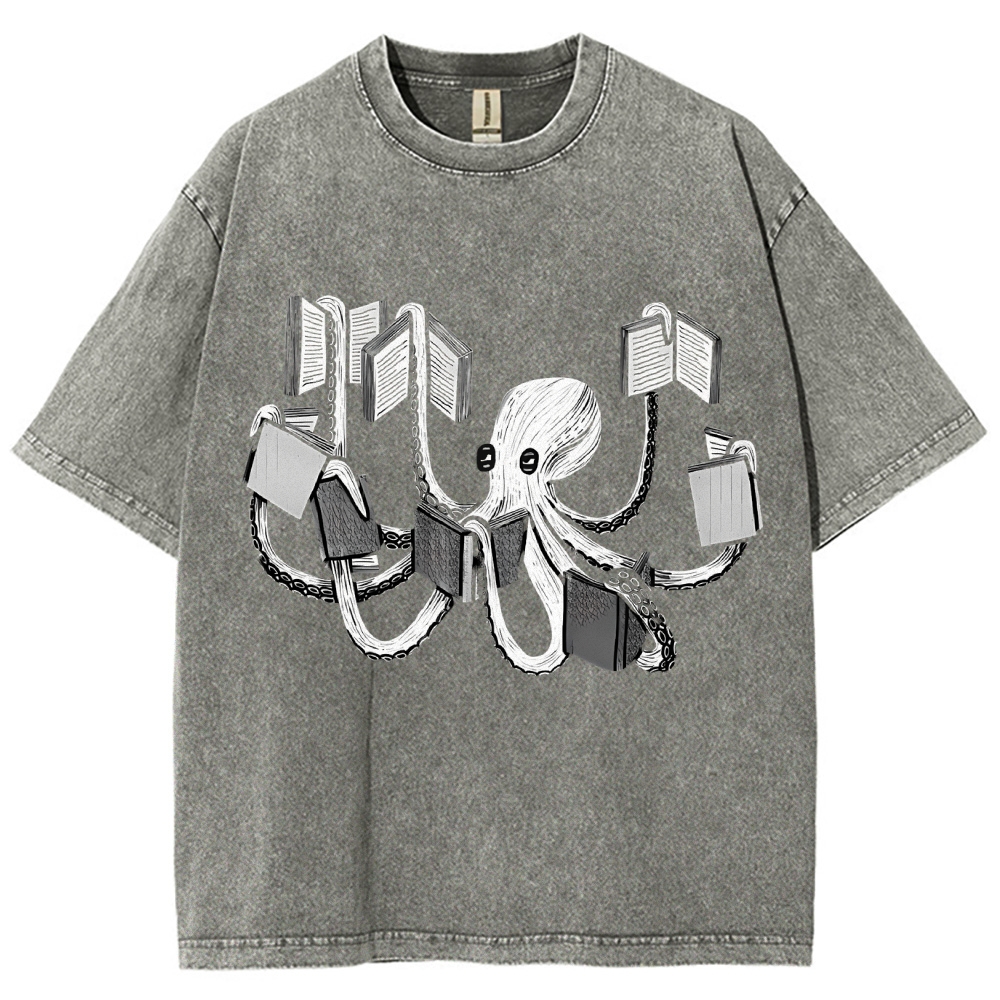 Unisex Octopus Printed Washed Tee