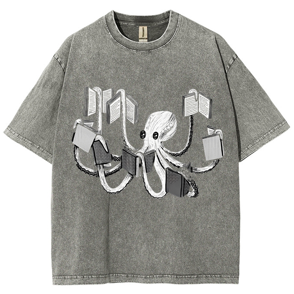 Unisex Octopus Printed Washed Tee