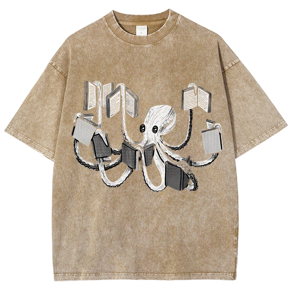 Unisex Octopus Printed Washed Tee
