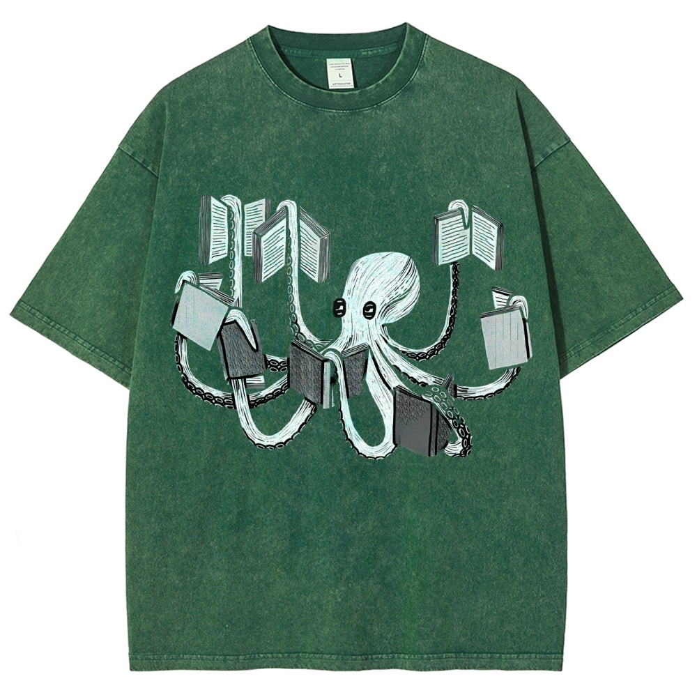 Unisex Octopus Printed Washed Tee