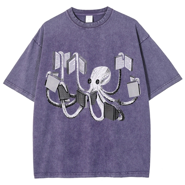 Unisex Octopus Printed Washed Tee