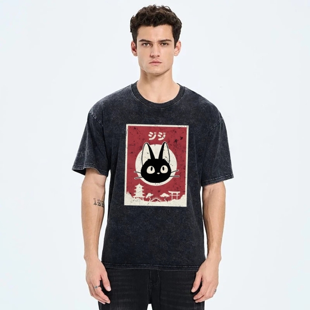 Unisex Cat Printed Washed Tee