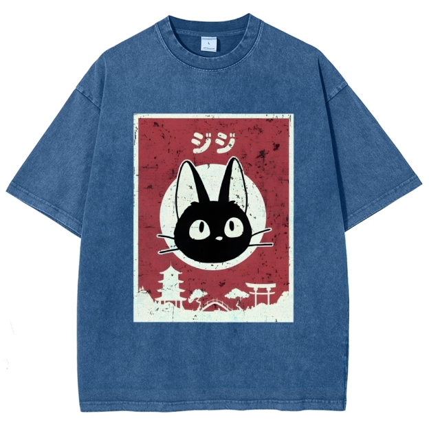 Unisex Cat Printed Washed Tee