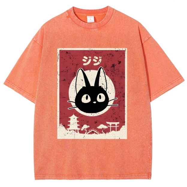 Unisex Cat Printed Washed Tee