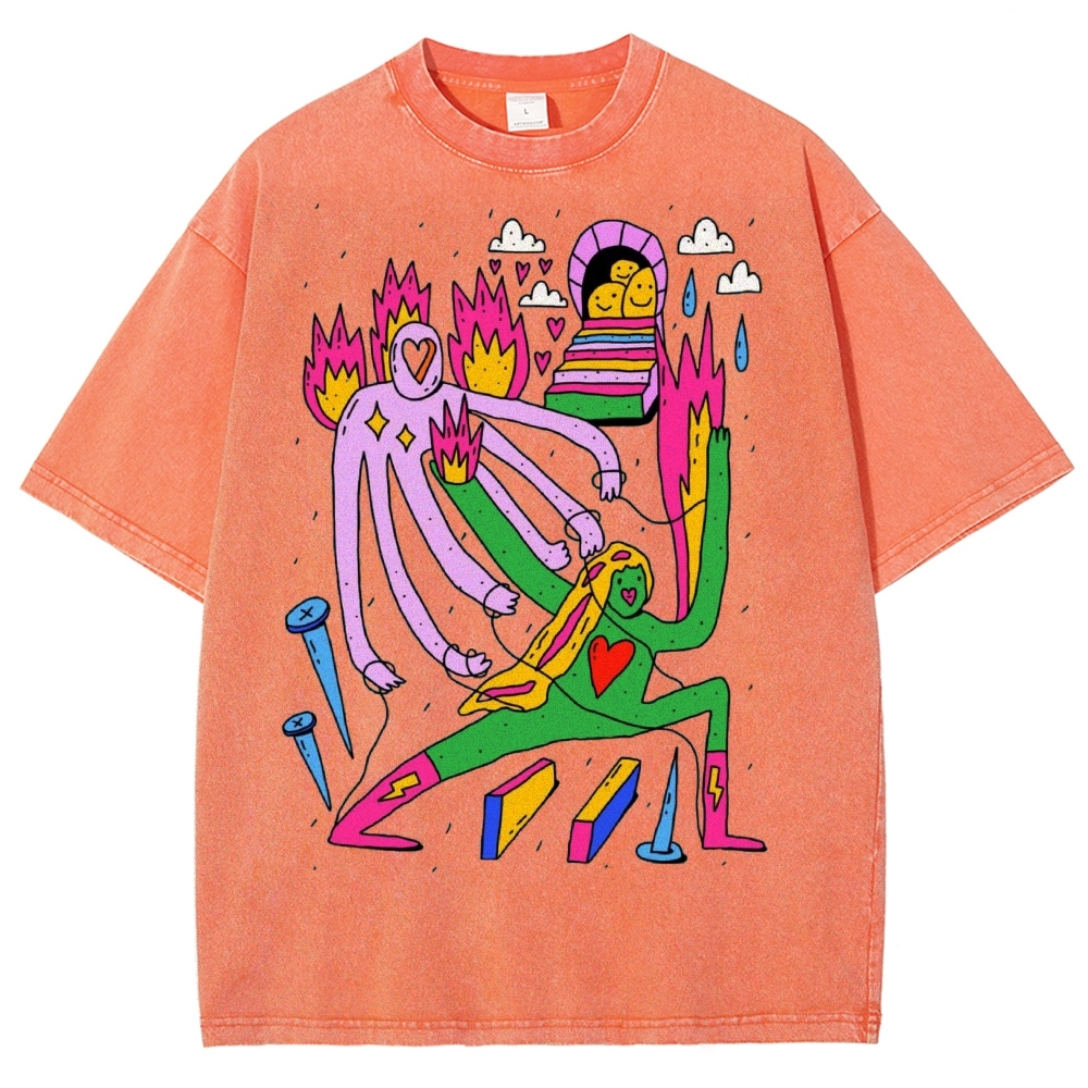Unisex Art Abstract People Printed Washed Tee